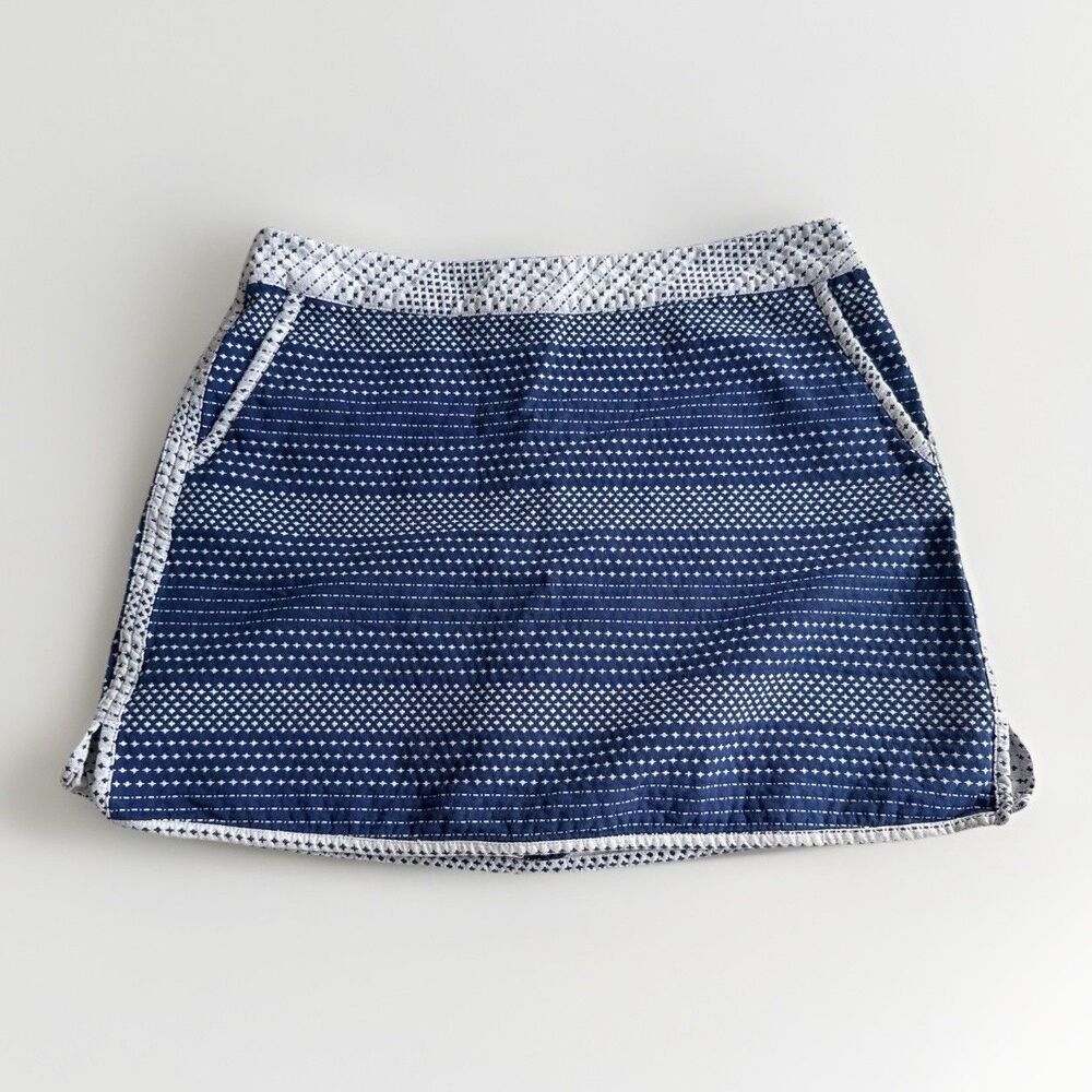 Lady Hagen Back Zip Golf Skort Indigo White Size 10 Geometric Pickleball Tennis